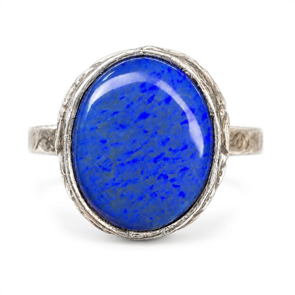 Deep Blue Australian Opal Doublet Sterling Silver Ring – Size 7 – Geometric Band